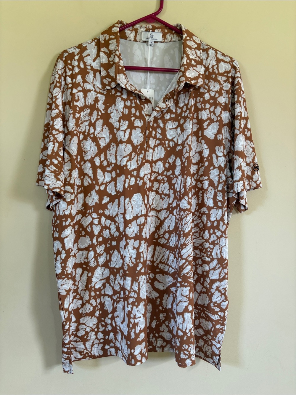 Ag Adriano Goldschmied Brown & White Printed Short-Sleeve Polo